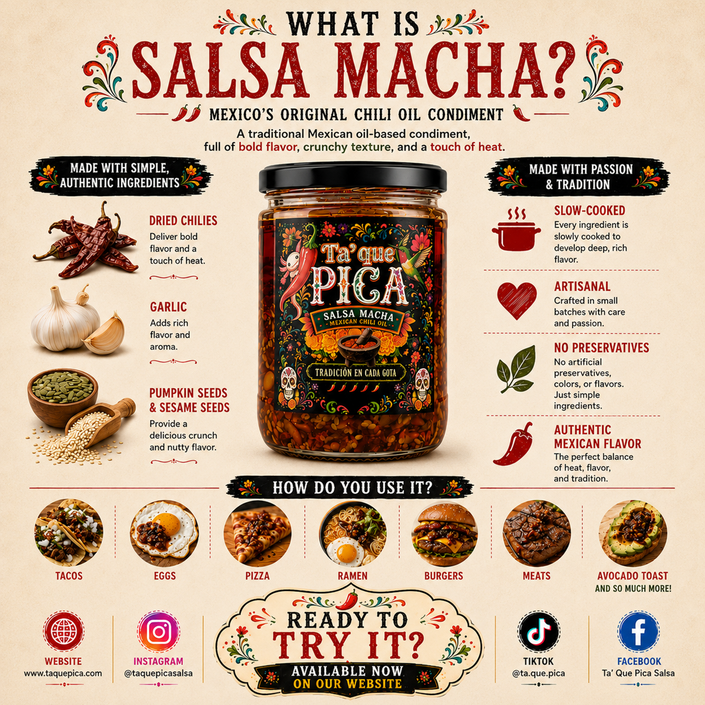 TA' QUE PICA Salsa Macha | Authentic Mexican Chili Oil | 9 oz (255 g)