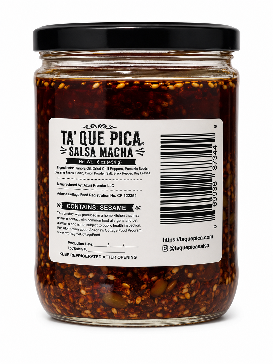 TA' QUE PICA Salsa Macha | Authentic Mexican Chili Oil | 16 oz (454 g)
